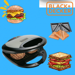 BLACK+DECKER Sandwich Maker 750 Watt -Dual Slice And Grill TS2000 -International Warranty